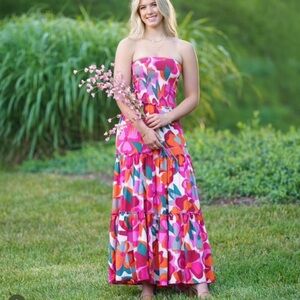 NWT Anthropologie Abel the Label Strapless Floral Maxi Dress in Pink Multi